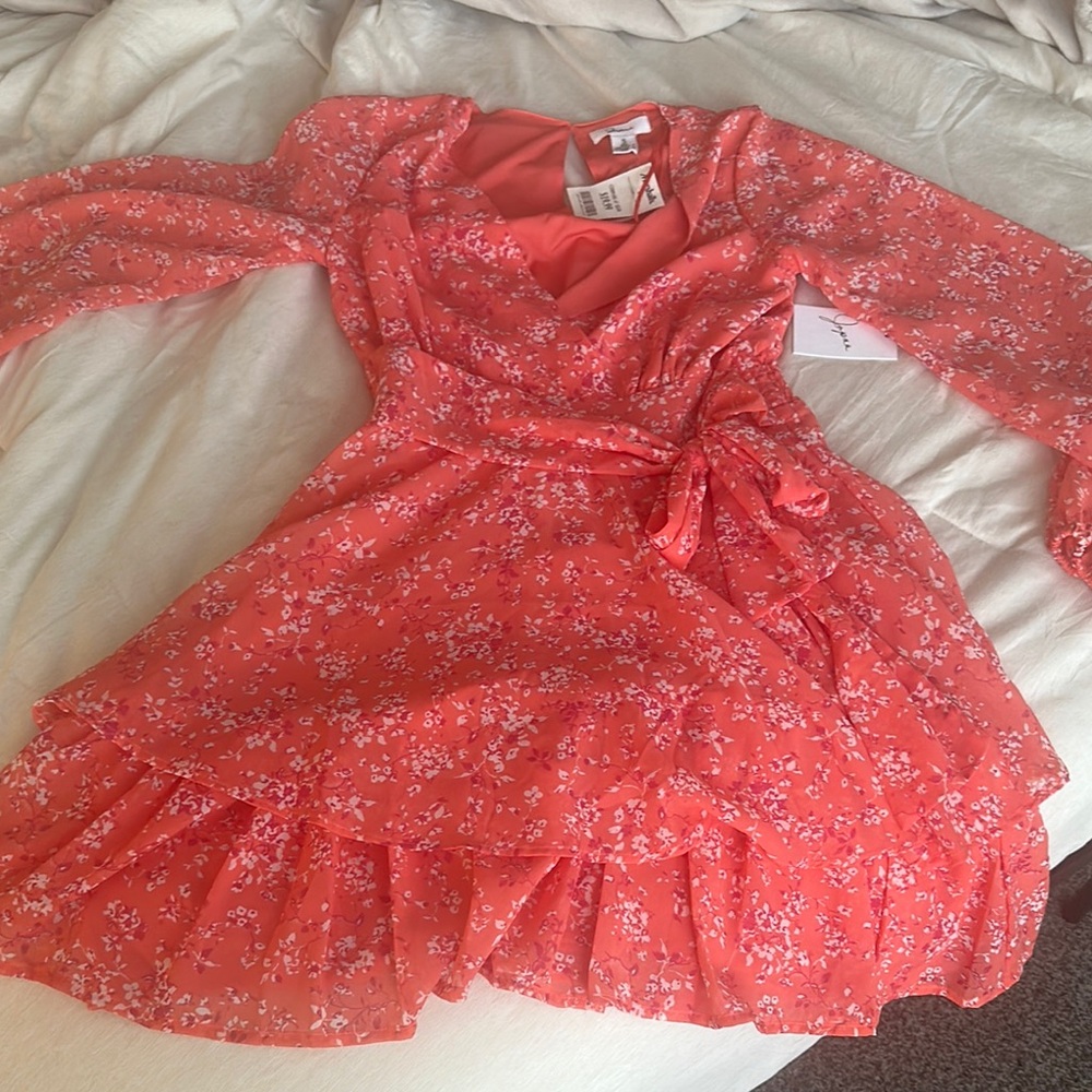 Floral Wrap Dress in Coral